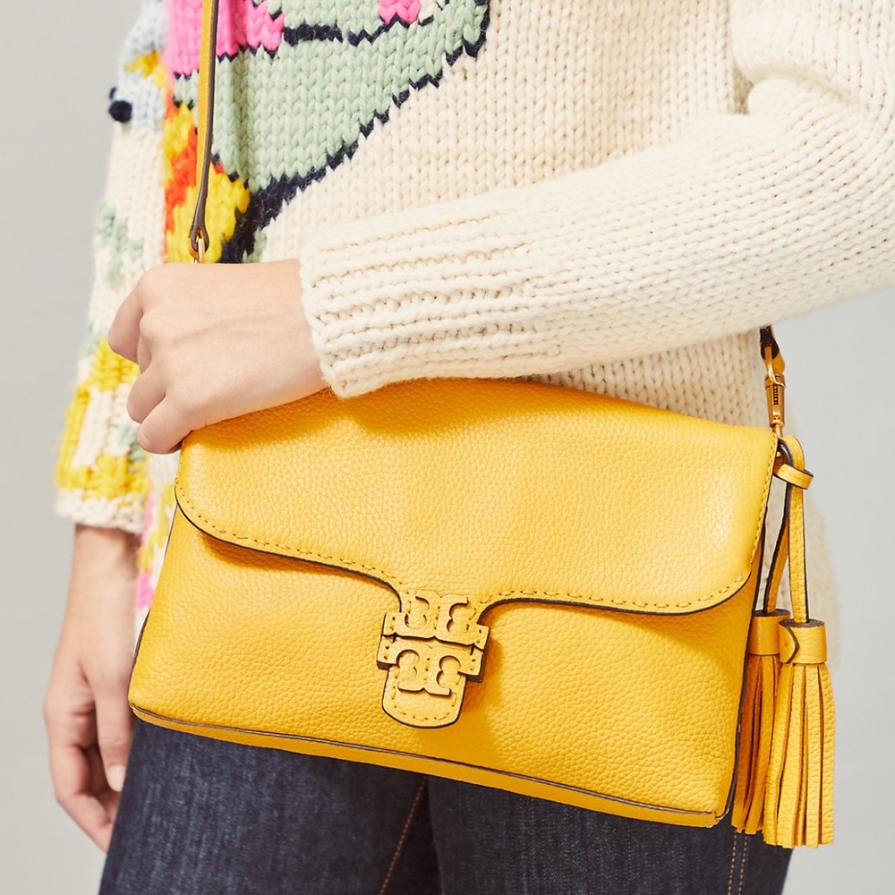 EUC Tory Burch Gold McGraw Foldover Leather Crossbody Bag